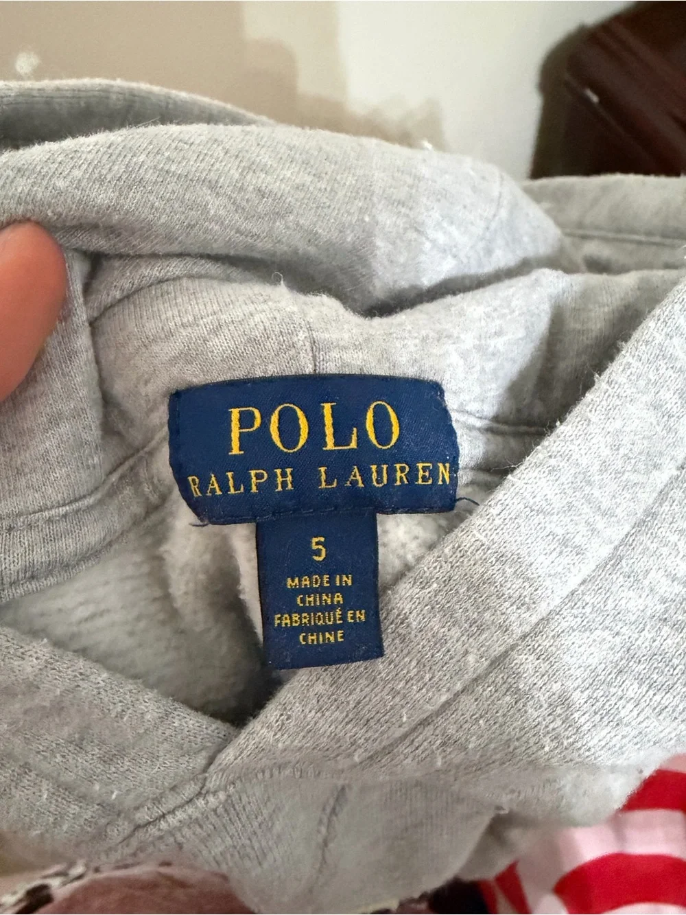 Polo by Ralph Lauren Gray Pullover Hoodie with Navy Applique
